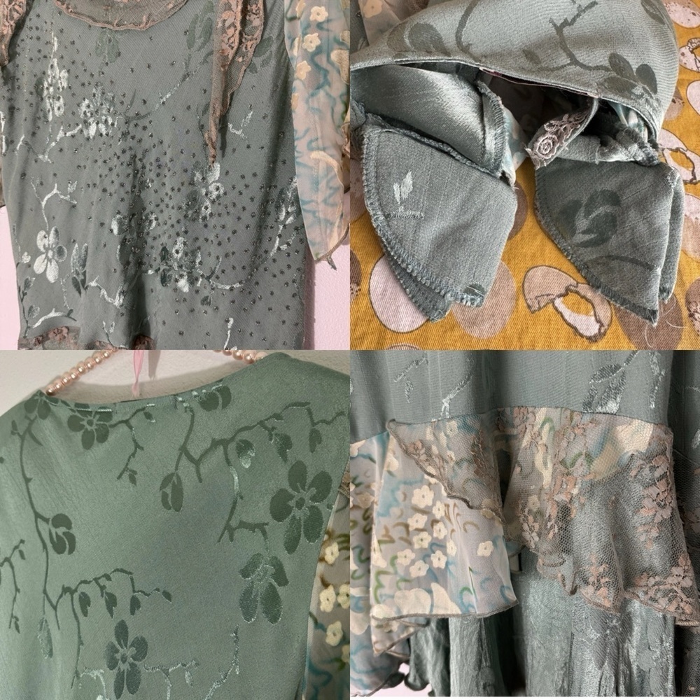 Vintage Spencer Alexis muted blue embossed w/ lace top and maxi skirt set size 6 - Picture 8 of 16